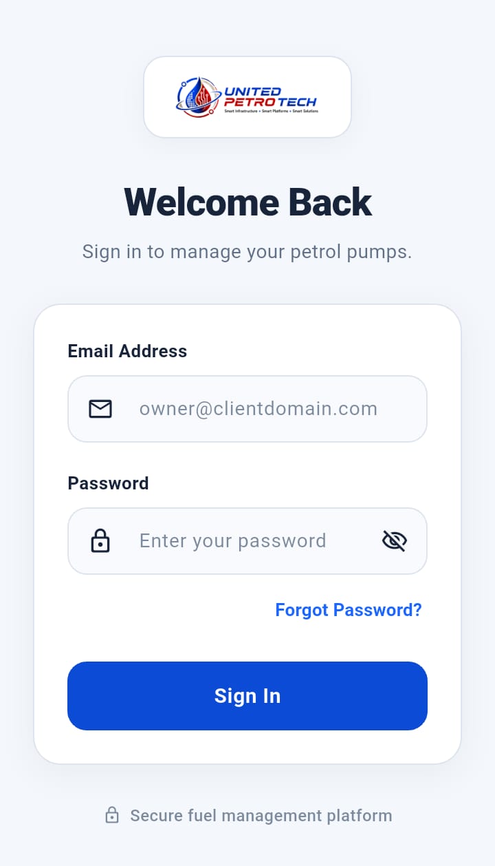 Client Application login screen