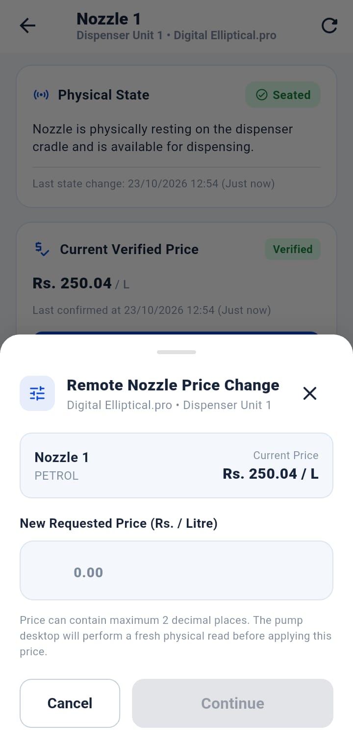 Remote nozzle price change form