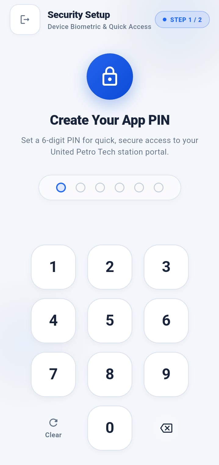 App PIN entry screen
