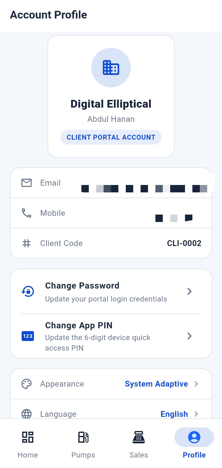 Client settings screen