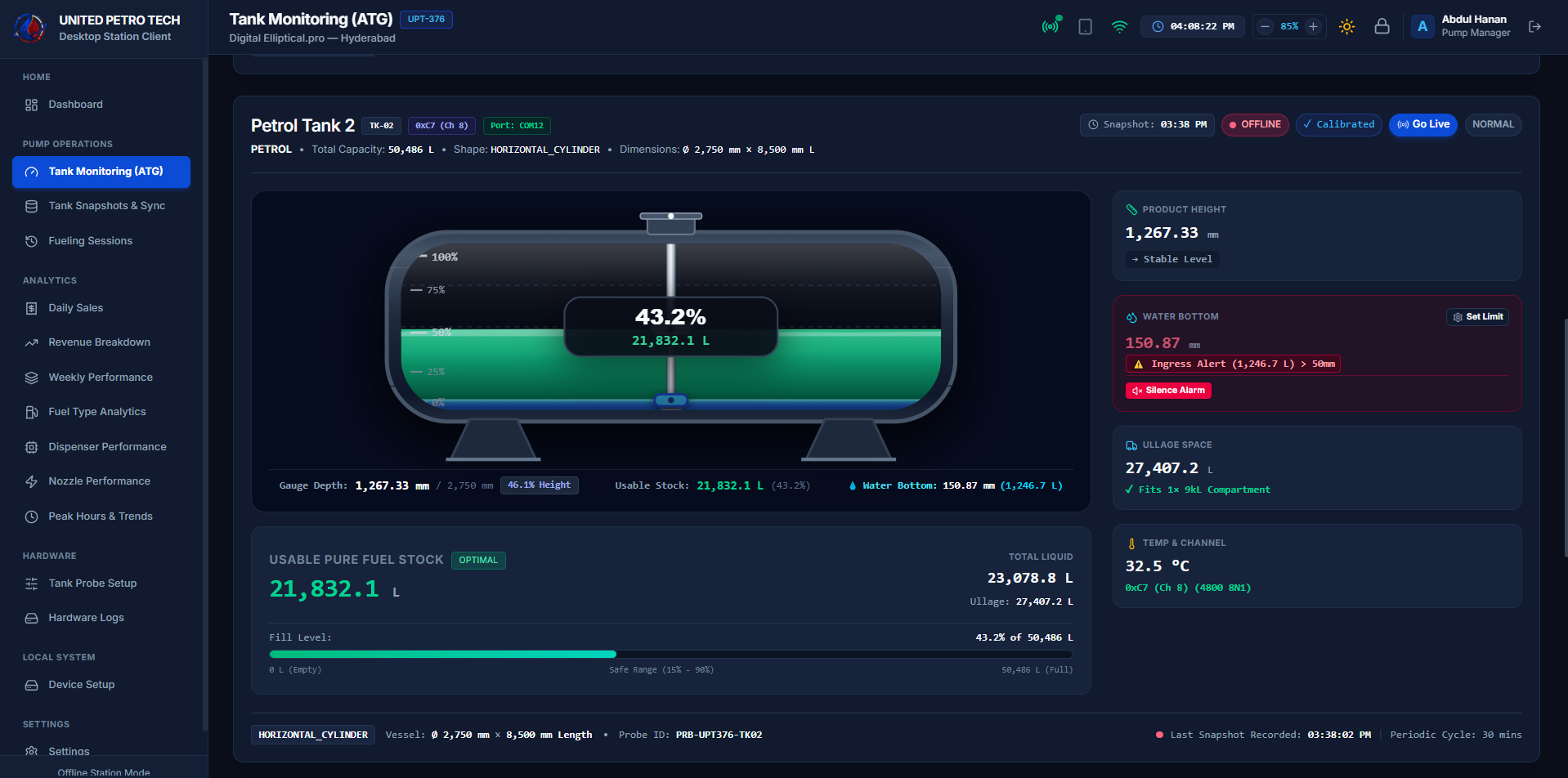 Desktop active Tank alarm / audible alarm state