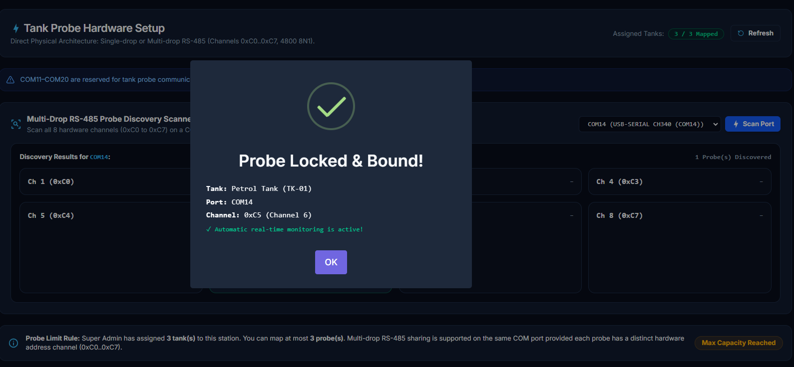 Probe connected/responding status
