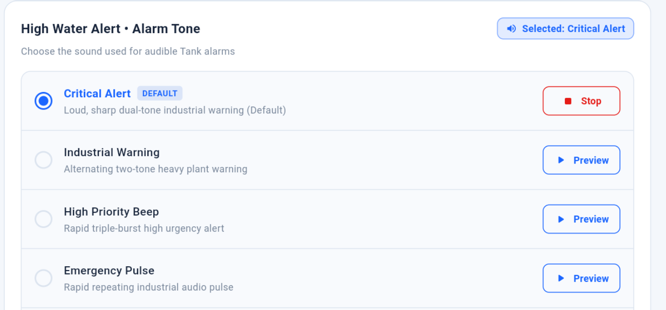 Alarm tone preview / Test Alarm state