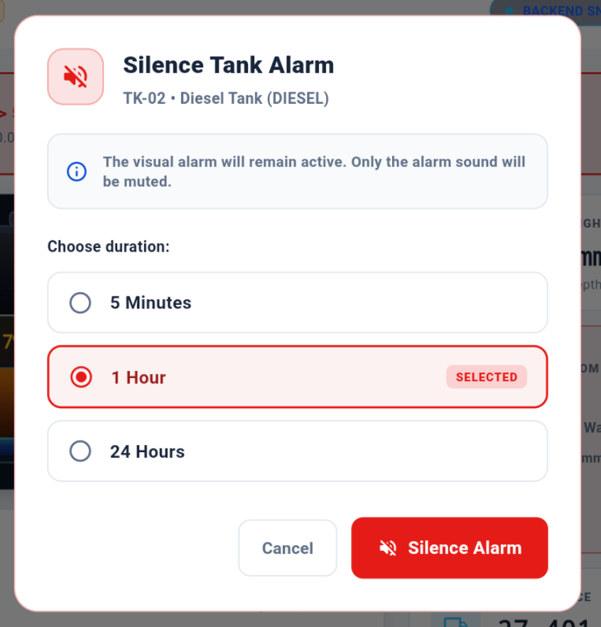 5 Minutes / 1 Hour / 24 Hours modal